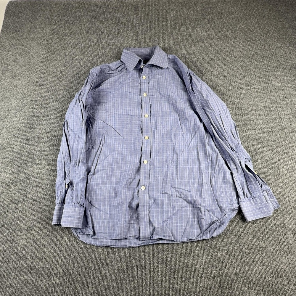 Michael Kors Dress Shirt Mens 16.5 32/33 Blue Check Slim Fit Cotton Long Sleeve